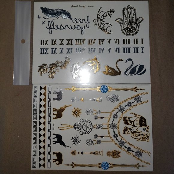 3 sheets Golden Silver Temporary Tattoo - Picture 5 of 15